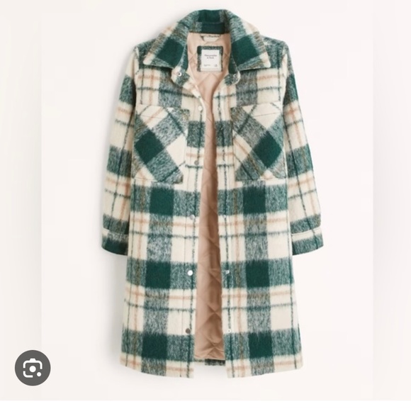 Abercrombie & Fitch Winterized Wool-Blend Shirt Jacket Green Plaid Small - Picture 4 of 9